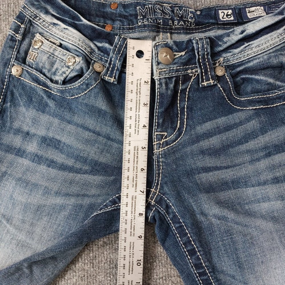 Miss Me Jeans Womens Size 26 Straight Light Wash Bling 5 Pocket Low Rise 0346 - Picture 13 of 15
